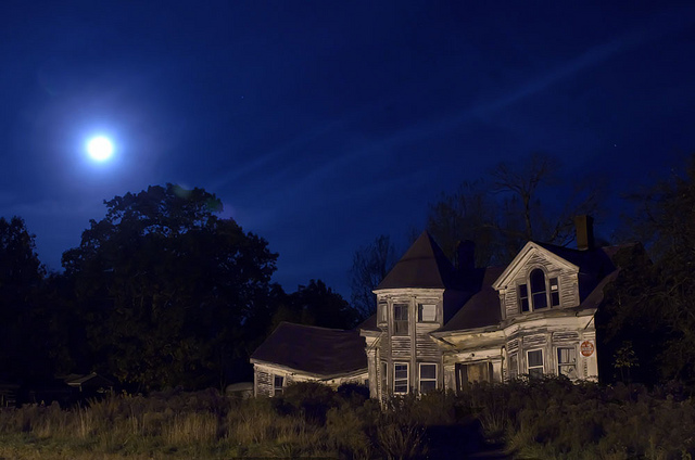 The Searsport house under a full moon